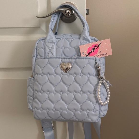Betsey Johnson Handbags - ☀️Luv Betsey Light Blue Heart Quilted Backpack